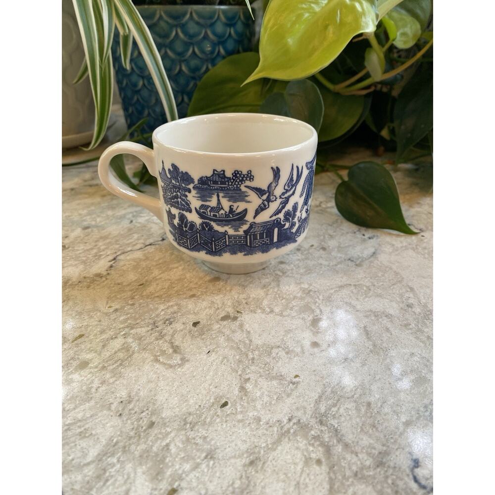 Blue Willow Tea Cup Made in England Vintage Transferware Chinoiserie